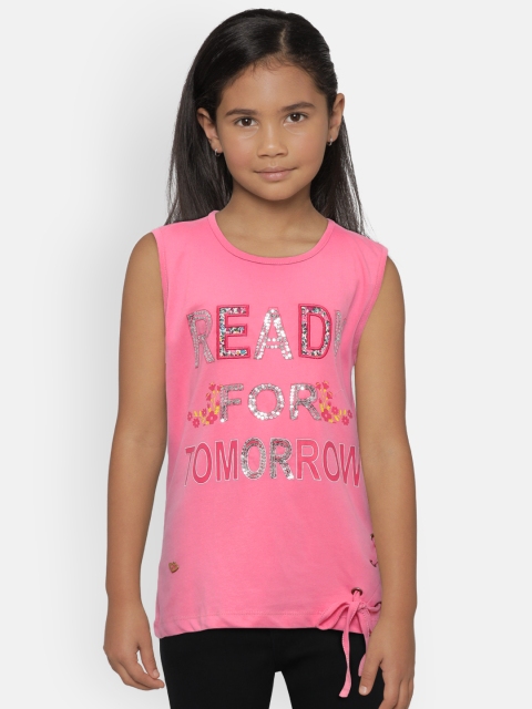 

612 league Girls Pink Embroidered Top with Sequinned Detail