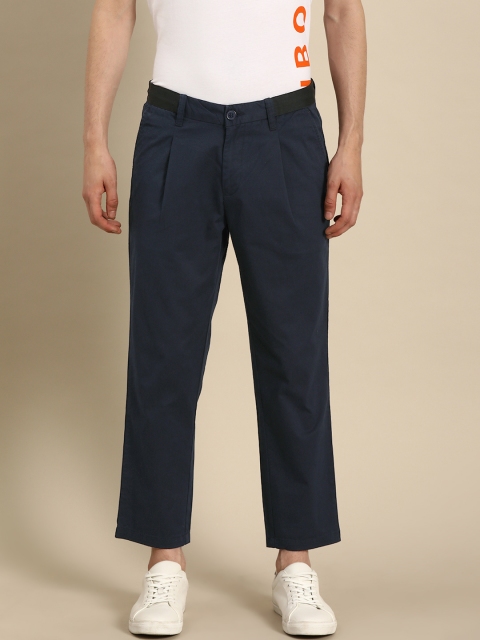 

ether Men Navy Blue Carrot Fit Solid Chinos