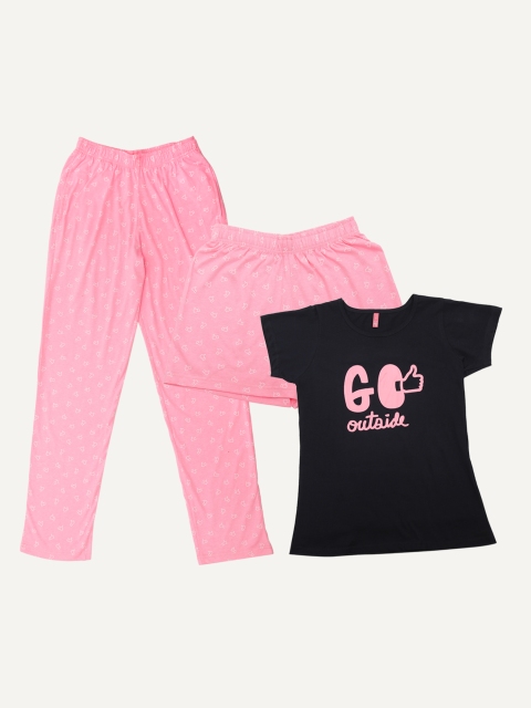 

Clt.s Women Pink & Black Printed Night Suit