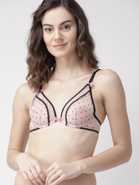 

Marks & Spencer Pink & Black Self Design Underwired Non Padded Plunge Bra