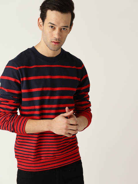 

United Colors of Benetton Men Navy Blue & Red Striped Sweatshirt