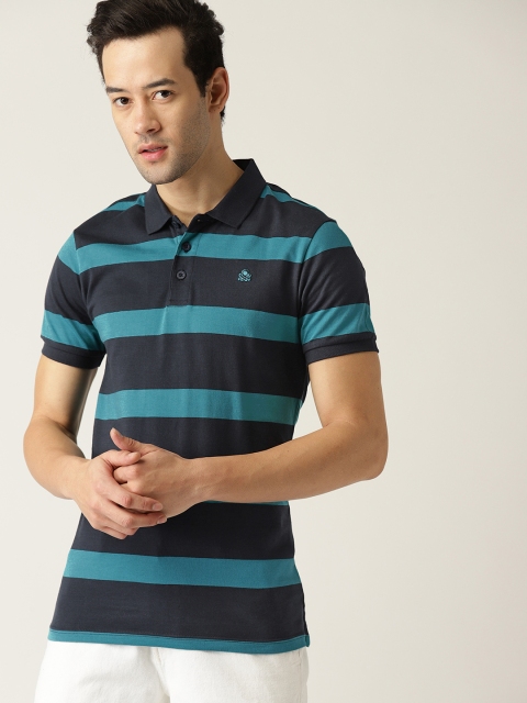 

United Colors of Benetton Men Blue Striped Polo Collar T-shirt