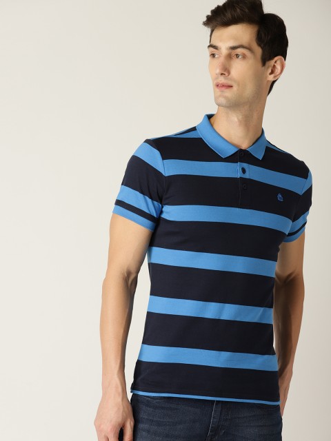 

United Colors of Benetton Men Blue Striped Polo Collar T-shirt