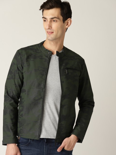 

United Colors of Benetton Men Olive Green & Charcoal Grey Printed Tailored Jacket