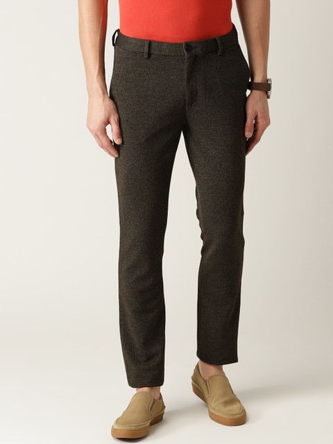 

United Colors of Benetton Men Olive Brown Regular Fit Self Design Knitted Trousers