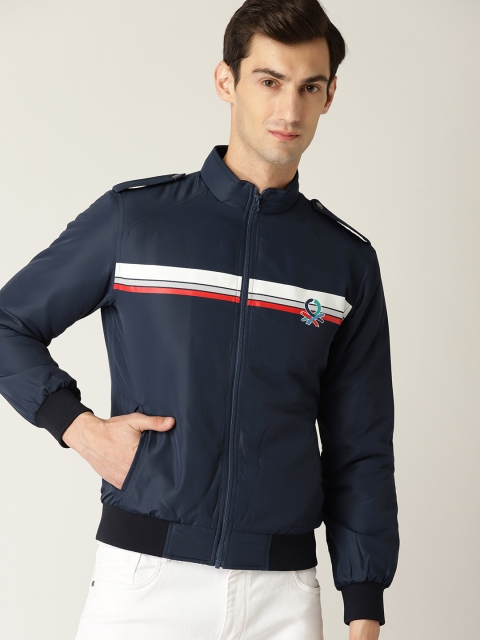 

United Colors of Benetton Men Navy Blue Stripe Detail Bomber Jacket