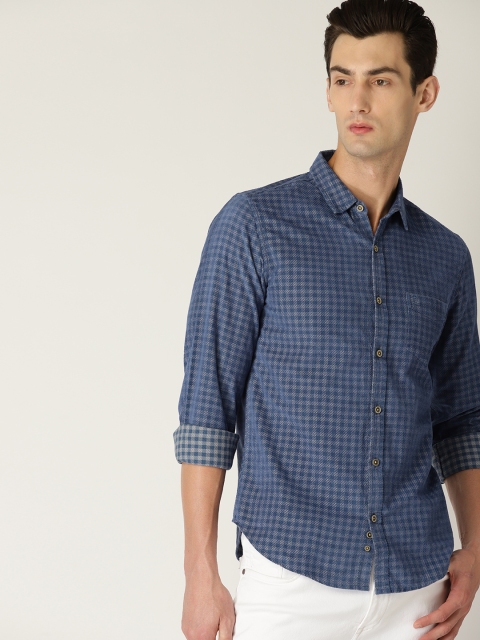 

United Colors of Benetton Men Blue Slim Fit Self-Checked Corduroy Casual Shirt