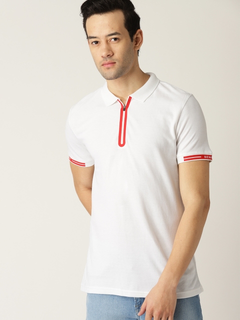 

United Colors of Benetton Men White Solid Polo Collar T-shirt