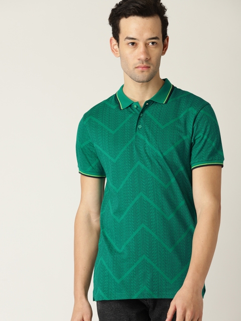 

United Colors of Benetton Men Green Printed Polo Collar T-shirt