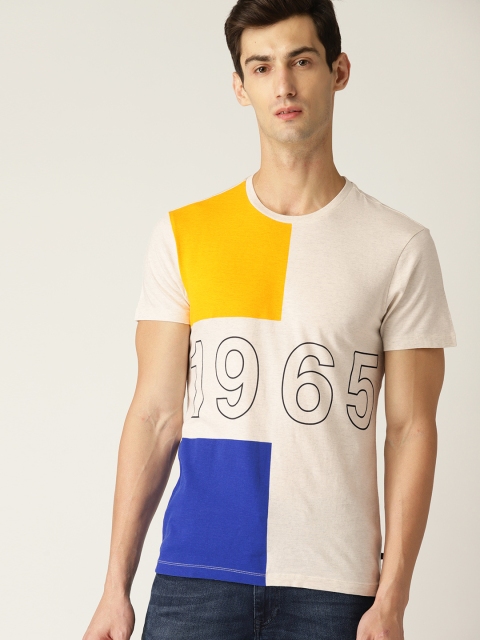 

United Colors of Benetton Men Off-White Colourblocked Round Neck T-shirt