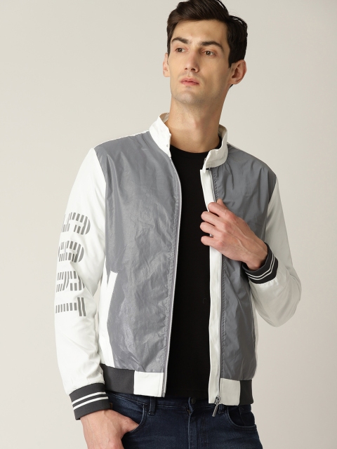 

United Colors of Benetton Men Grey Solid Bomber Jacket