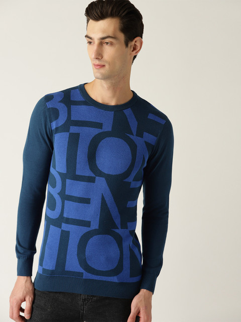 

United Colors of Benetton Men Blue Self Design Sweater