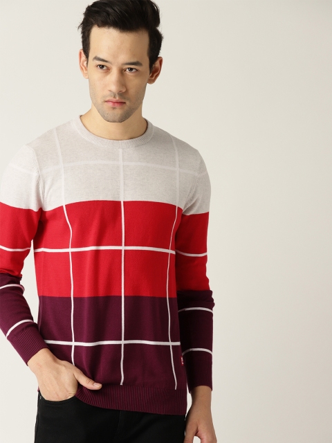 

United Colors of Benetton Men Grey & Red Checked Sweater