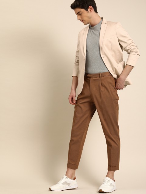 

ether Men Cream-Coloured Single-Breasted Regular Fit Casual Blazer