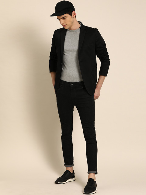 

ether Men Black Single-Breasted Regular Fit Casual Blazer