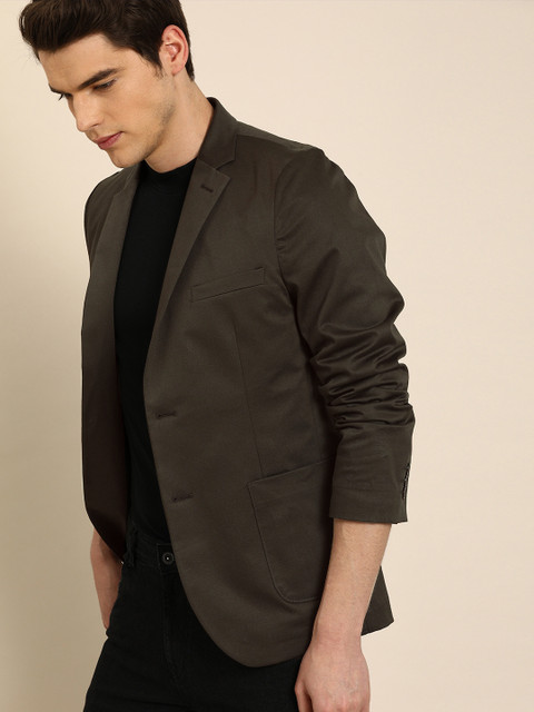 

ether Men Olive Green Single-Breasted Regular Fit Casual Blazer