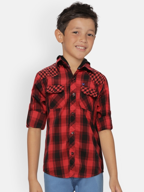 

612 league Boys Red & Black Regular Fit Checked Hooded Casual Shirt