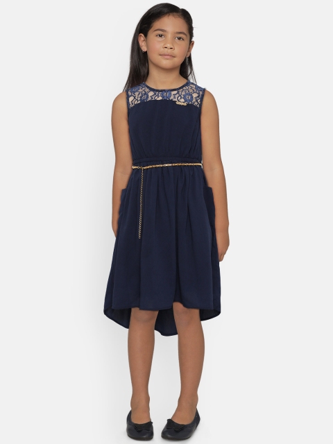 

612 league Girls Navy Blue Solid A-Line Dress
