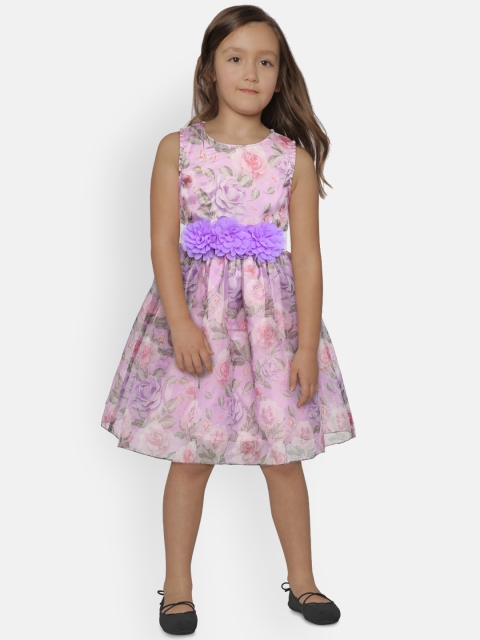 

612 league Girls Floral Print Purple Fit and Flare Dress