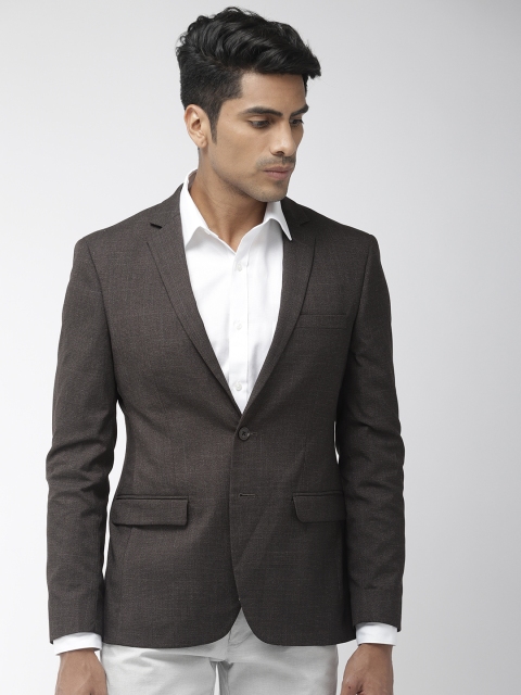 

Raymond Men Charcoal Grey Self Checked Slim Fit Single-Breasted Smart Casual Blazer