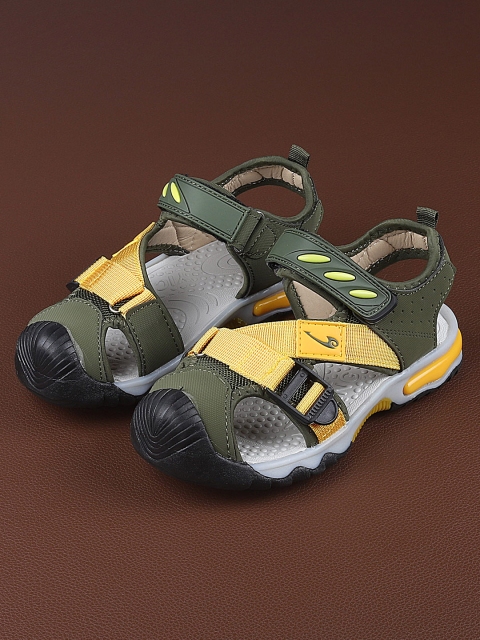 

Walktrendy Kids Olive Green & Yellow Colourblocked Sports Sandals