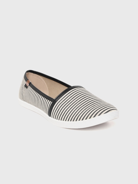 

BEIRA RIO Women Off-White & Black Striped Slip-On Sneakers