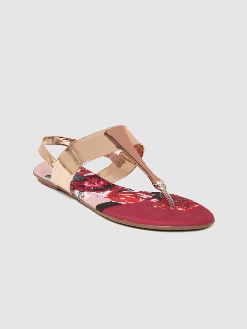 

BEIRA RIO Women Rose Gold-Toned Solid T-Strap Flats with Printed Detail
