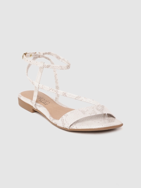 

BEIRA RIO Women Off-White Snakeskin Textured Mid-Top Open Toe Flats