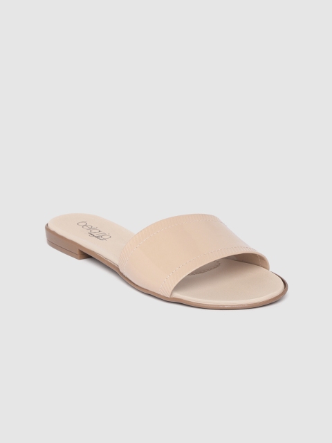Women Beige Solid Open Toe Flats