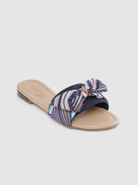 

BEIRA RIO Women Navy Blue & Peach-Coloured Striped Open Toe Flats