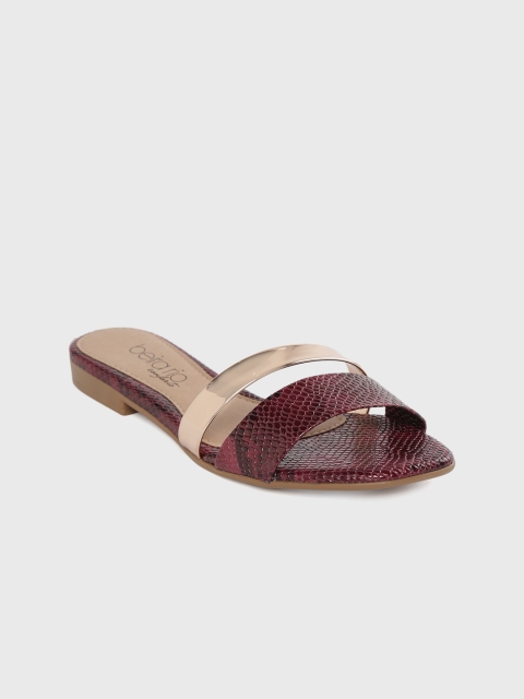 

BEIRA RIO Women Burgundy & Gold-Toned Snakeskin Pattern Open Toe Flats