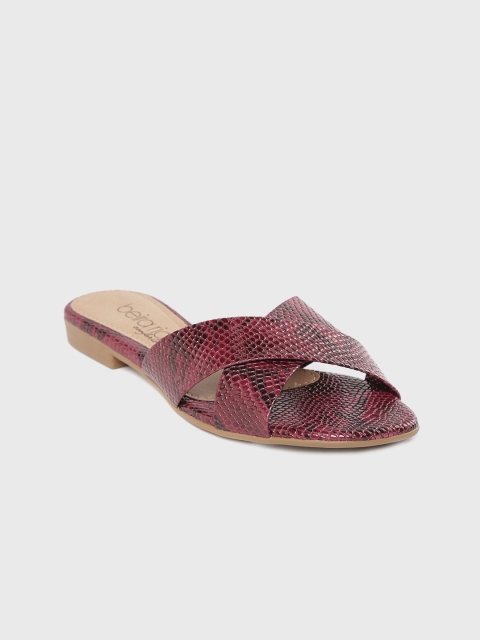 

BEIRA RIO Women Burgundy Snakeskin Textured Open Toe Flats