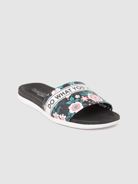 

BEIRA RIO Women Black & Green Floral Print Open Toe Flats