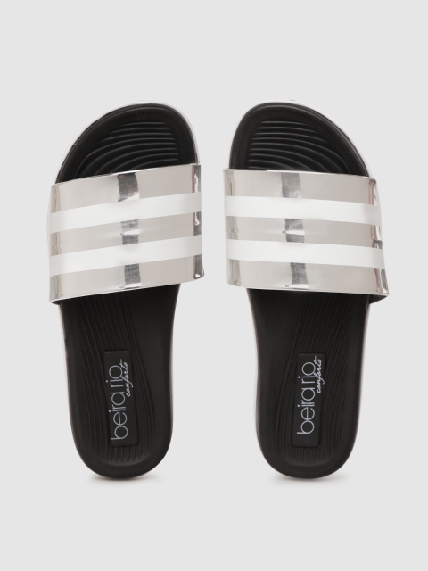 

BEIRA RIO Women Silver-Toned & White Striped Open Toe Flats