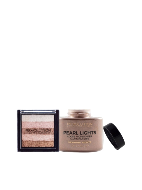 

Makeup Revolution London Set of Vivid Shimmer & Pearl Lights Savana Nights Highlighters, Brown