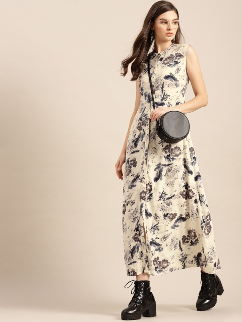 

AKS Couture Women Off-White Floral Print Maxi Dress