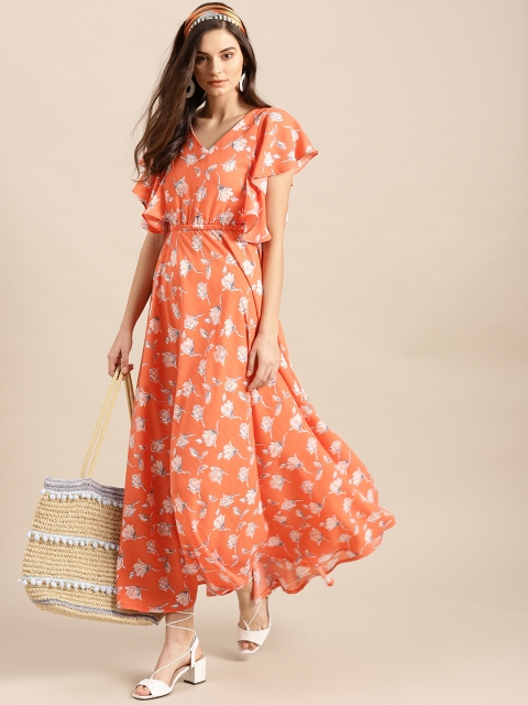 

AKS Couture Women Orange & Off-White Printed Maxi Dress