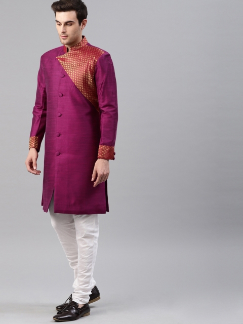 

Svanik Men Burgundy & White Solid Sherwani