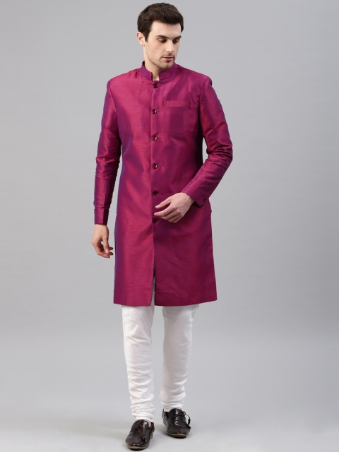 

Svanik Men Burgundy & White Solid Sherwani