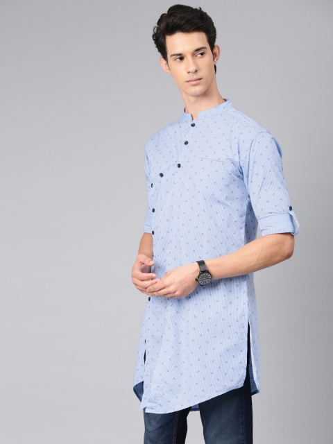 

Svanik Men Blue & White Printed Straight Kurta