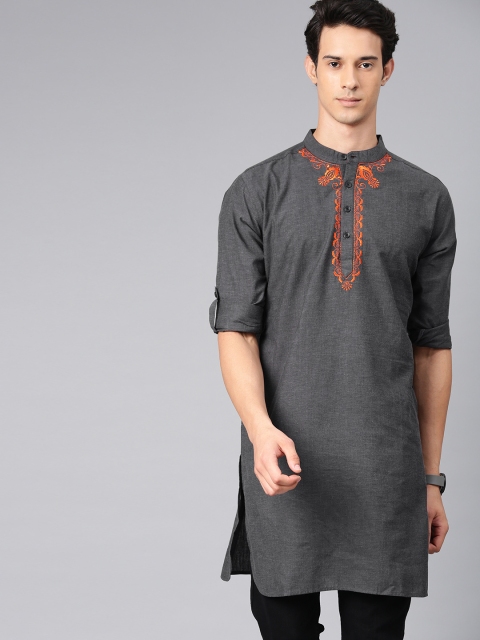 

Svanik Men Grey Solid Straight Kurta
