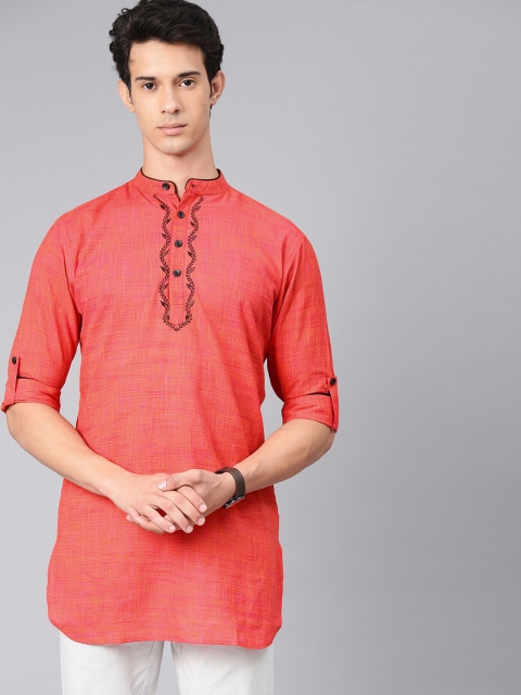 

Svanik Men Pink Woven Design Straight Kurta