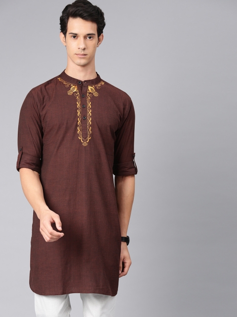 

Svanik Men Brown Solid Straight Kurta