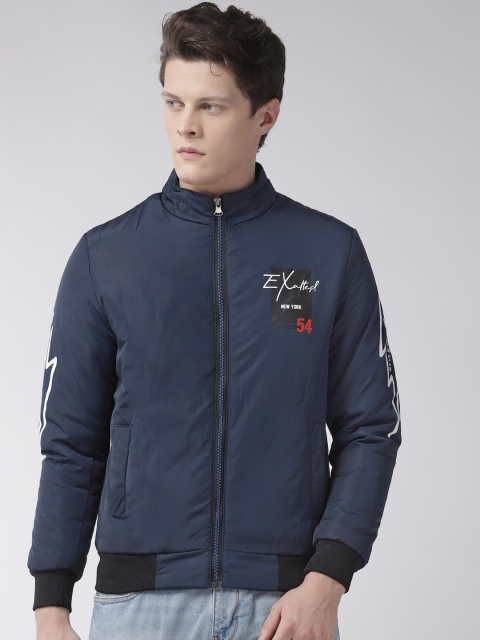 

Fort Collins Men Navy Blue Solid Bomber Jacket