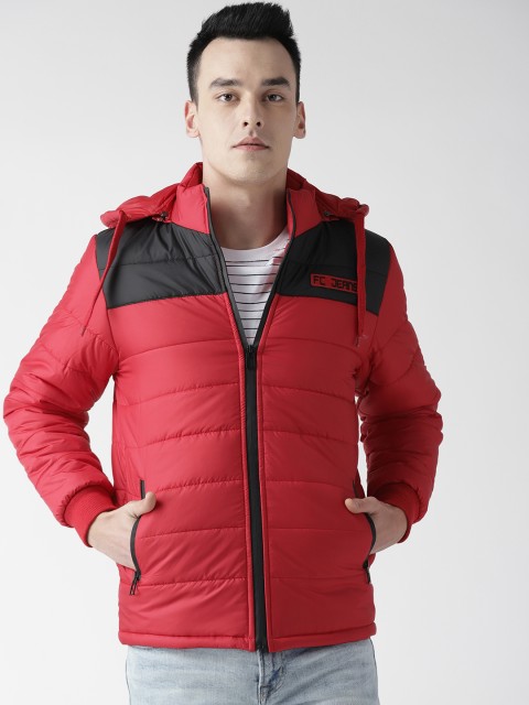 

Fort Collins Men Red & Black Colourblocked Padded Jacket with Detachable Hood
