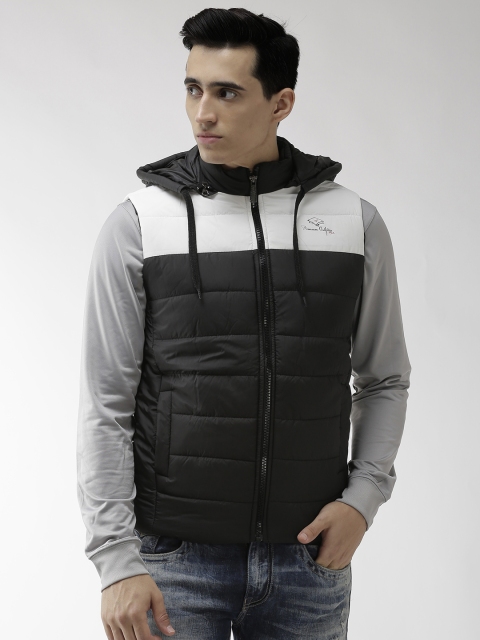 

Fort Collins Men Black & White Colourblocked Hooded Padded Jacket