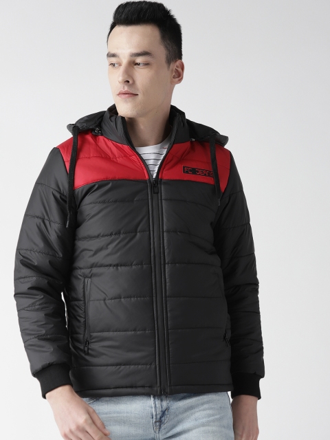 

Fort Collins Men Black & Red Colourblocked Bomber Jacket with Detachable Hood