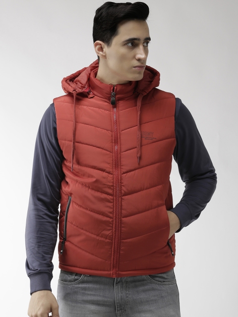

Fort Collins Men Rust Orange Solid Hooded Padded Jacket