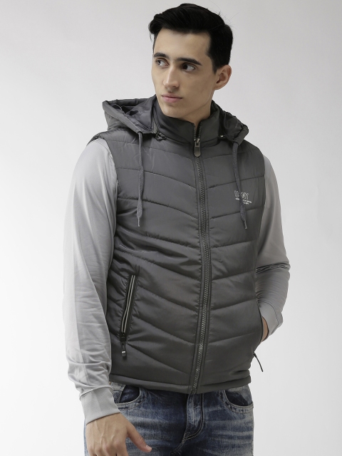 

Fort Collins Men Charcoal Grey Solid Hooded Padded Jacket