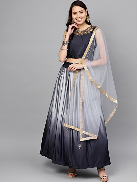 

Chhabra 555 Navy & Grey Dyed Made to Measure Lehenga Choli With Dupatta, Navy blue